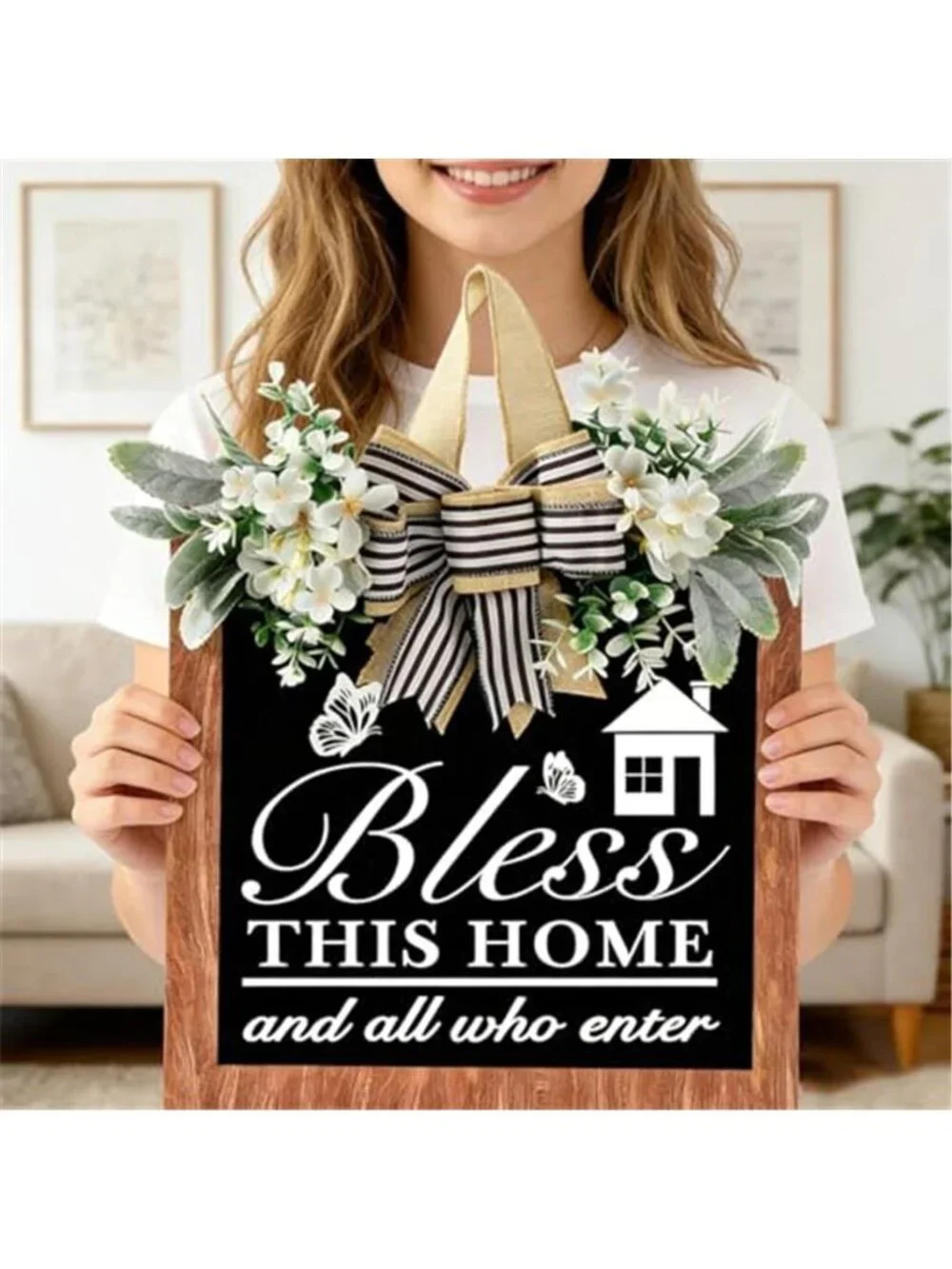 14'' Bless This Home and All Who Enter Wooden Door Sign